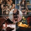 Women Sexy Garter Belt Lingerie,3 Piece Eyelash Mesh Lace Bra and G-string Panty Sets,Underwear Set with Adjustable Straps for Dating Valentine's Day