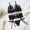Women Sexy Garter Belt Lingerie,3 Piece Eyelash Mesh Lace Bra and G-string Panty Sets,Underwear Set with Adjustable Straps for Dating Valentine's Day