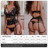 Women Sexy Garter Belt Lingerie,3 Piece Eyelash Mesh Lace Bra and G-string Panty Sets,Underwear Set with Adjustable Straps for Dating Valentine's Day