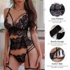 Women Sexy Garter Belt Lingerie,3 Piece Eyelash Mesh Lace Bra and G-string Panty Sets,Underwear Set with Adjustable Straps for Dating Valentine's Day